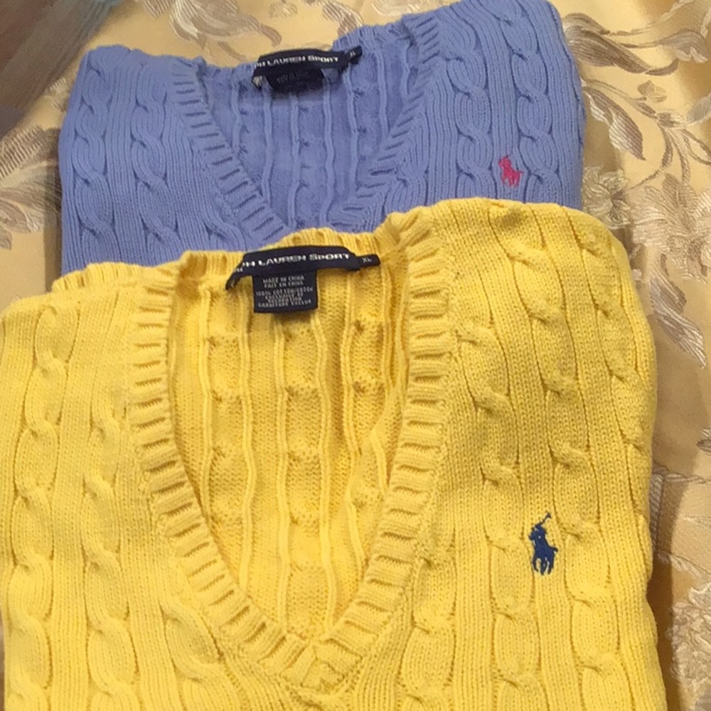 Women’s Ralph Lauren sport V-neck cotton knit sweaters.
